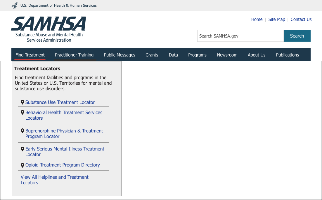 Find Treatment Menu